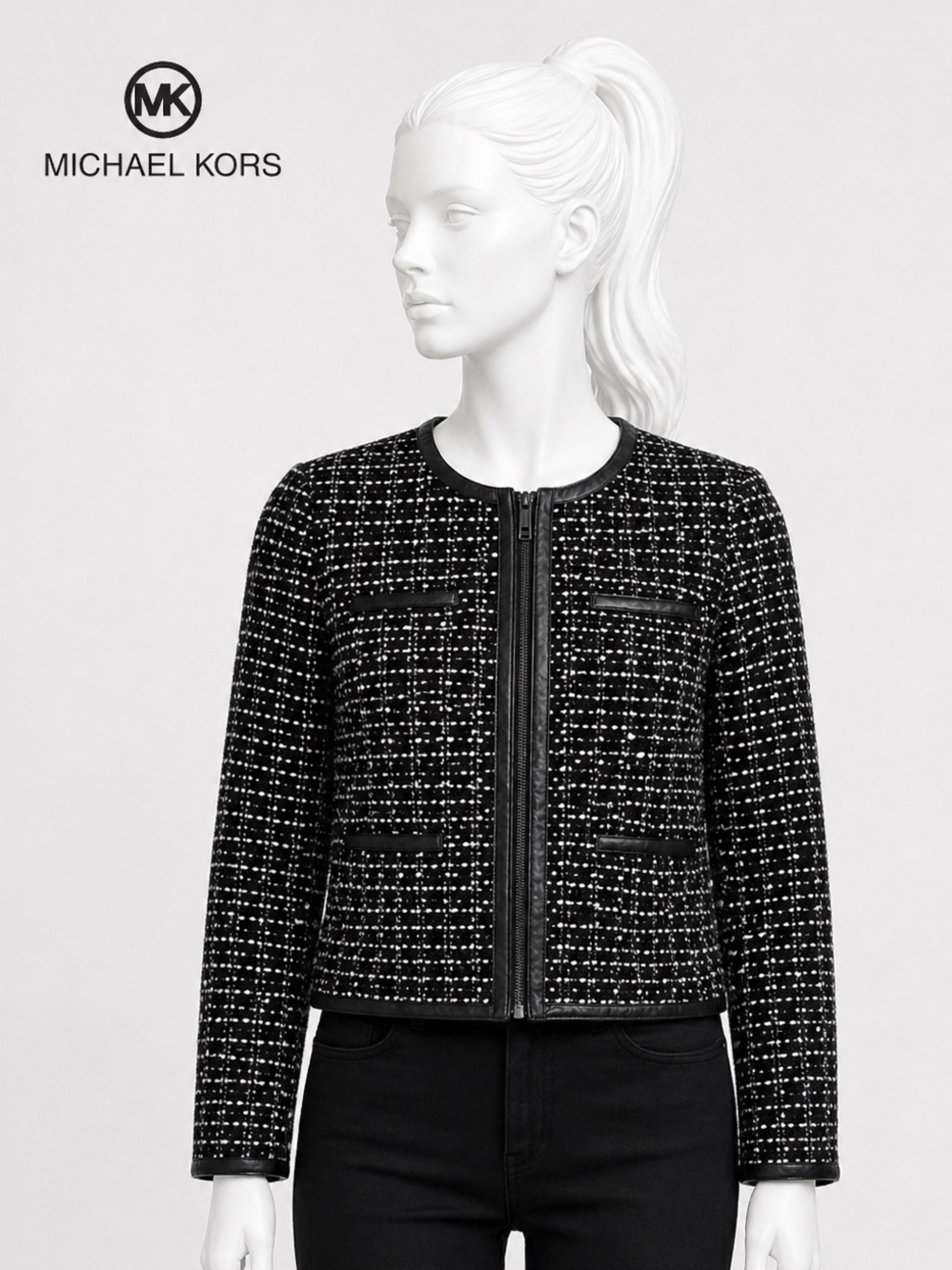 Michael Kors Wool Black White Tweed Blazer Jacket - 8